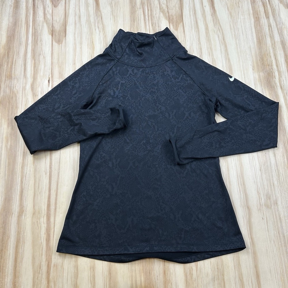 Nike Pro Women's Large Black Pattern Mock Neck Long Sleeve Athletic Shirt